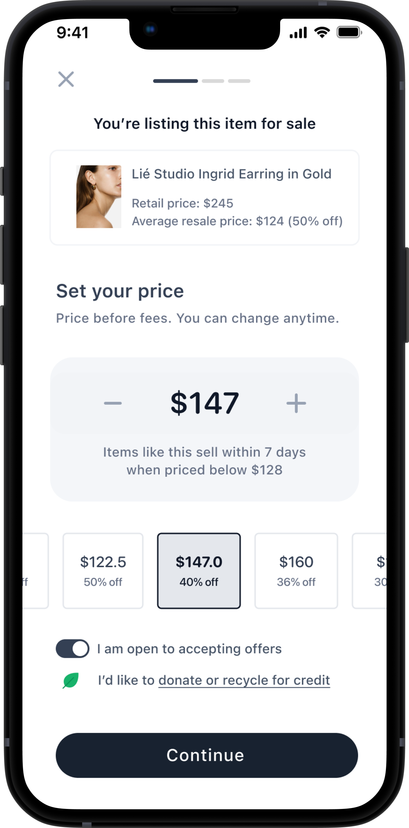 Resale listing price mockup